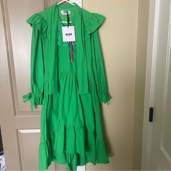 MSGM Apple Green Ruffle Midi Dress IT 38 or US 2 - Picture 3 of 8